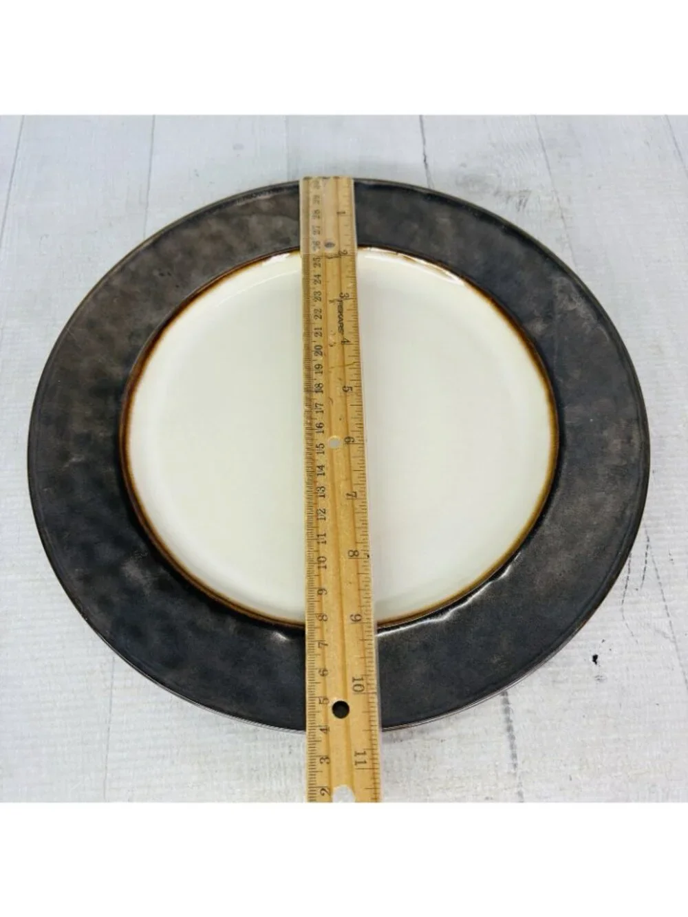 Cindy Crawford Metallic Bronze Hammer Rim Cream Ceramic Dinner Plates Set of 4